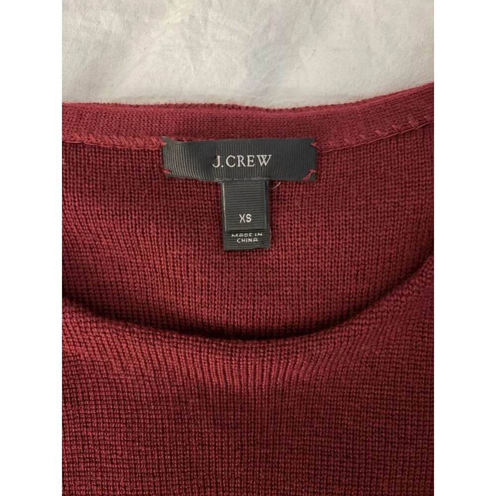 J.CREW Women’s Merino Wool Maroon Red Double Pocket Tunic Sweater Size XS
